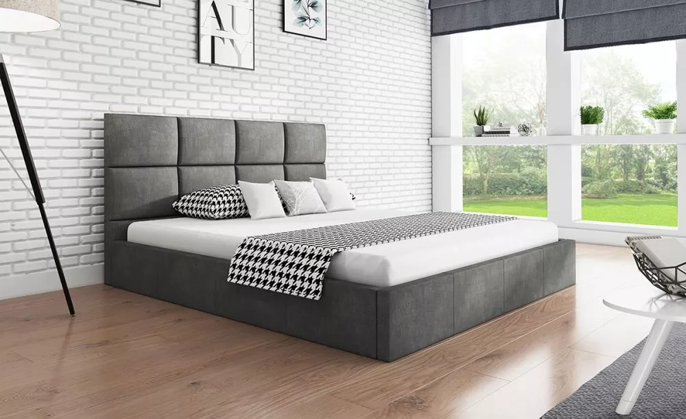 Gulta Slim 1 standard ar stelāžu Guļamvietas platums: 140 cm, Guļamvietas garums: 200 cm, stelāžas tips: koka, · Tumši p