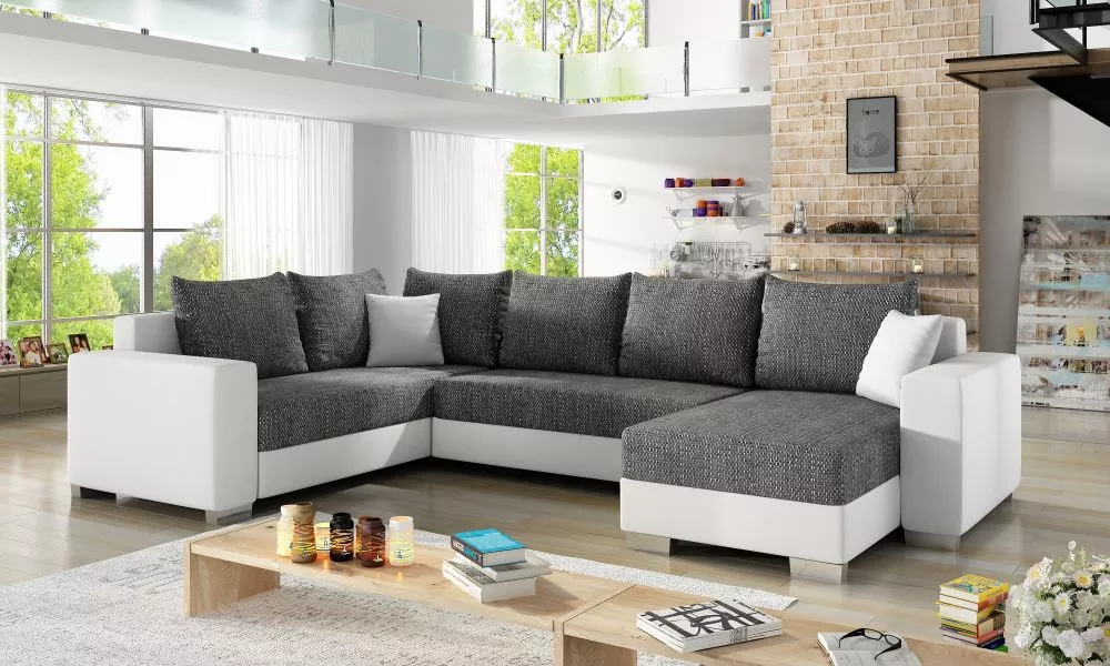 Dīvāns Marco Lux standard · Grafīts + balts · 210 × 312 × 92 cm
