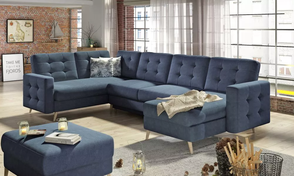 Dīvāns Asgard U Lux standard · Zils · 202 × 320 × 90 cm