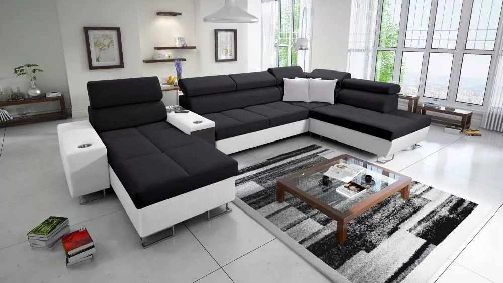 Dīvāns Morena 5 Premium Standard · Melns + balts · 221 × 371 × 84 cm