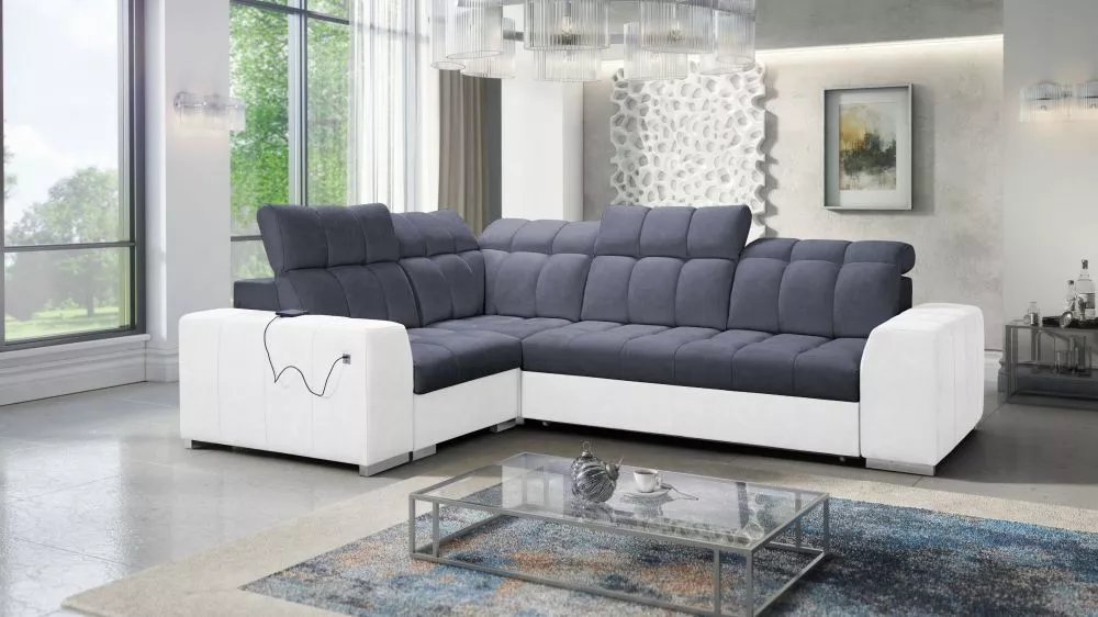 Dīvāns Pagano 2 Premium Standard · Antracīts + balts · 209 × 285 × 83 cm