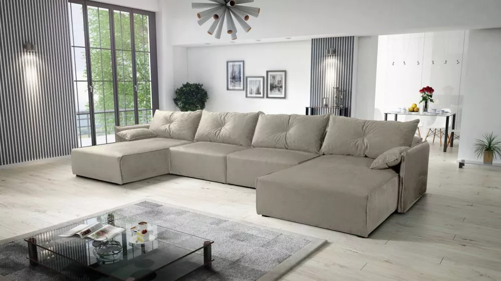 Dīvāns Leon U Standard · Bēši pelēks · 179 × 420 × 85 cm