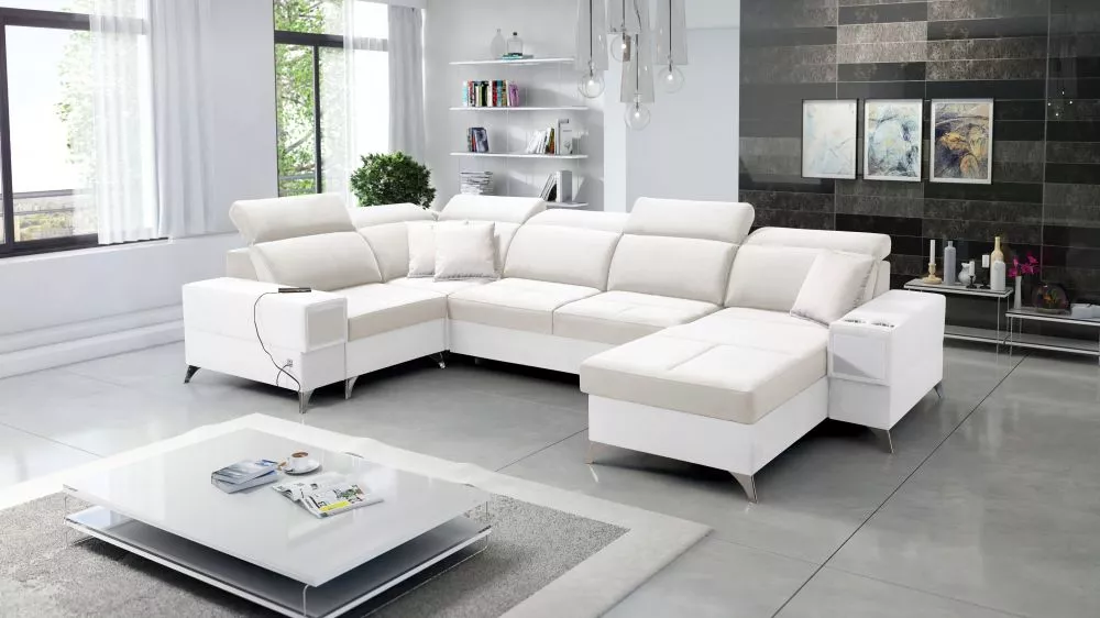 Dīvāns Deus 4 Premium Standard · Krēma + balts · 204 × 364 × 83 cm