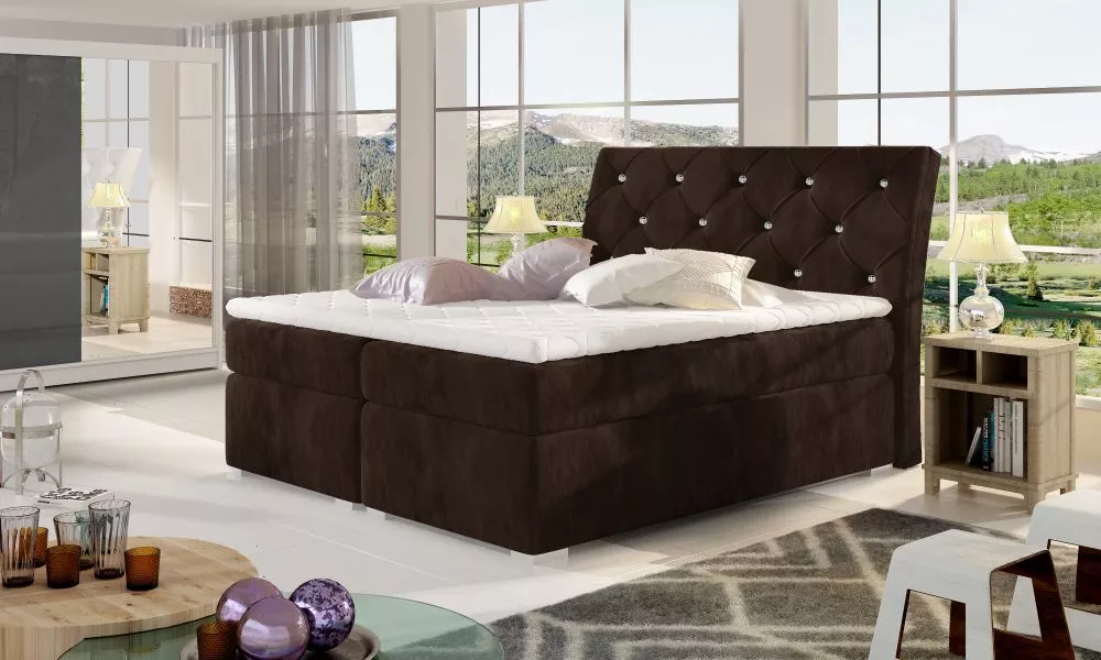 Gulta Balvin Boxspring standard Guļamvietas platums: 140 cm, Guļamvietas garums: 200 cm, · Brūns · 143 × 208 × 116 cm