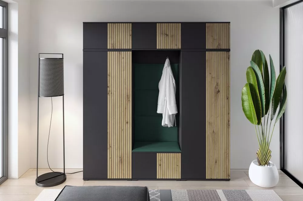 Apavu plaukts Ross 4 Trinity Korpusa krāsa: melns + ozols artisan, · 210 × 225 × 40 cm