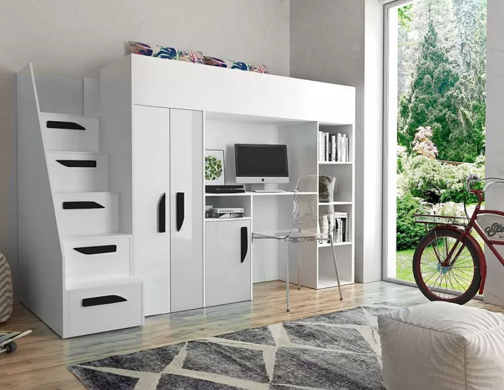 Bērnu gulta Party 14S ar stelāžu Guļamvietas platums: 90 cm, Guļamvietas garums: 200 cm, · 120 × 247 × 165 cm