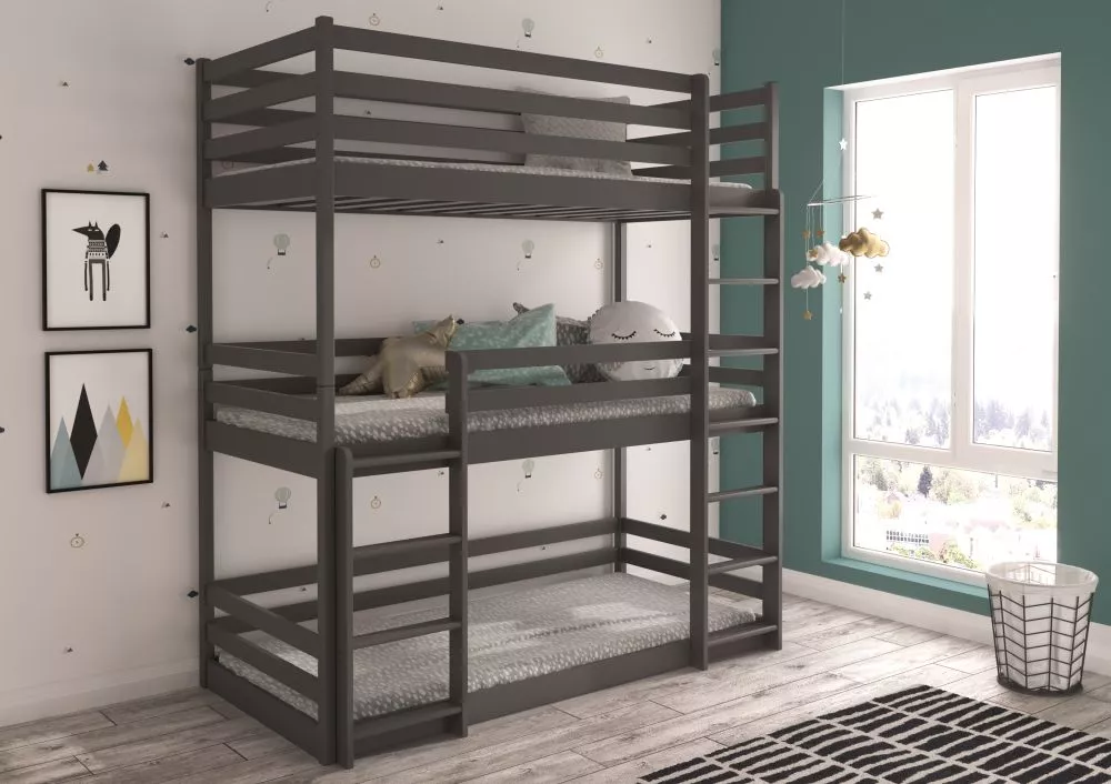 Bērnu gulta Tedro ar stelāžam Guļamvietas platums: 90 cm, Guļamvietas garums: 200 cm, · Grafīts · 97 × 208 × 209.5 cm