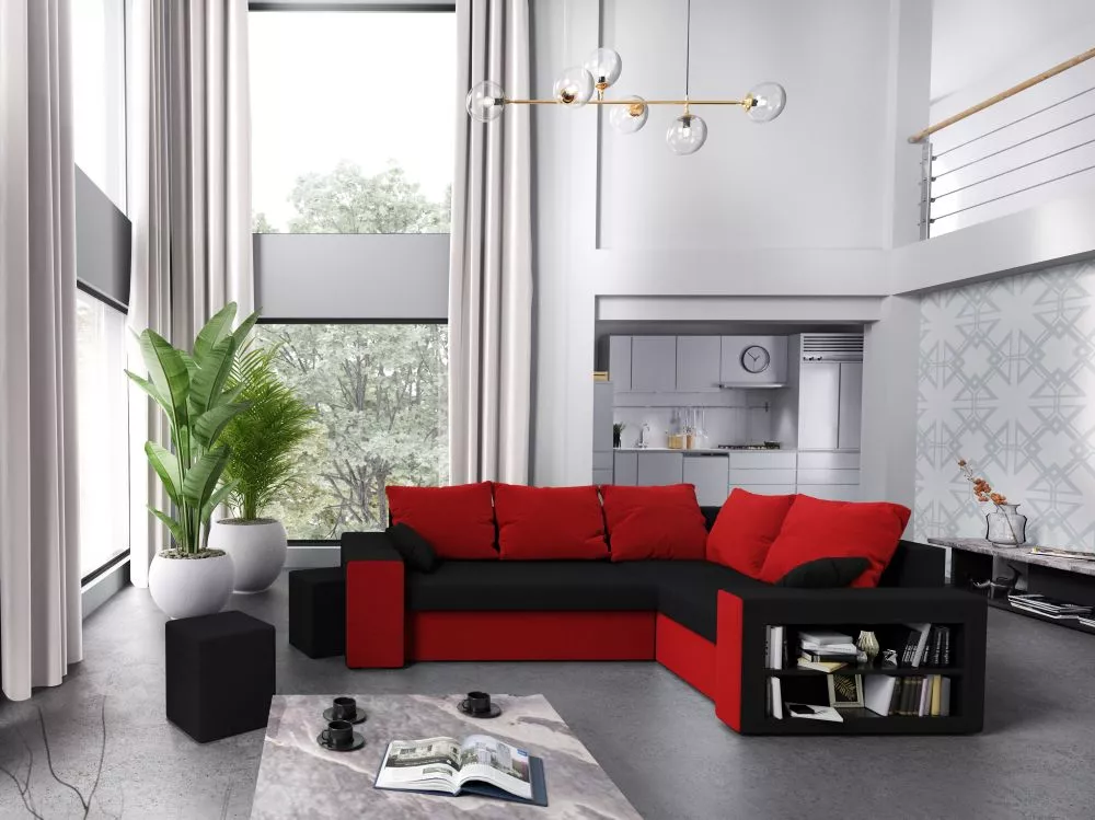 Dīvāns Dallas Standard · Melns + sarkans · 180 × 260 × 72 cm