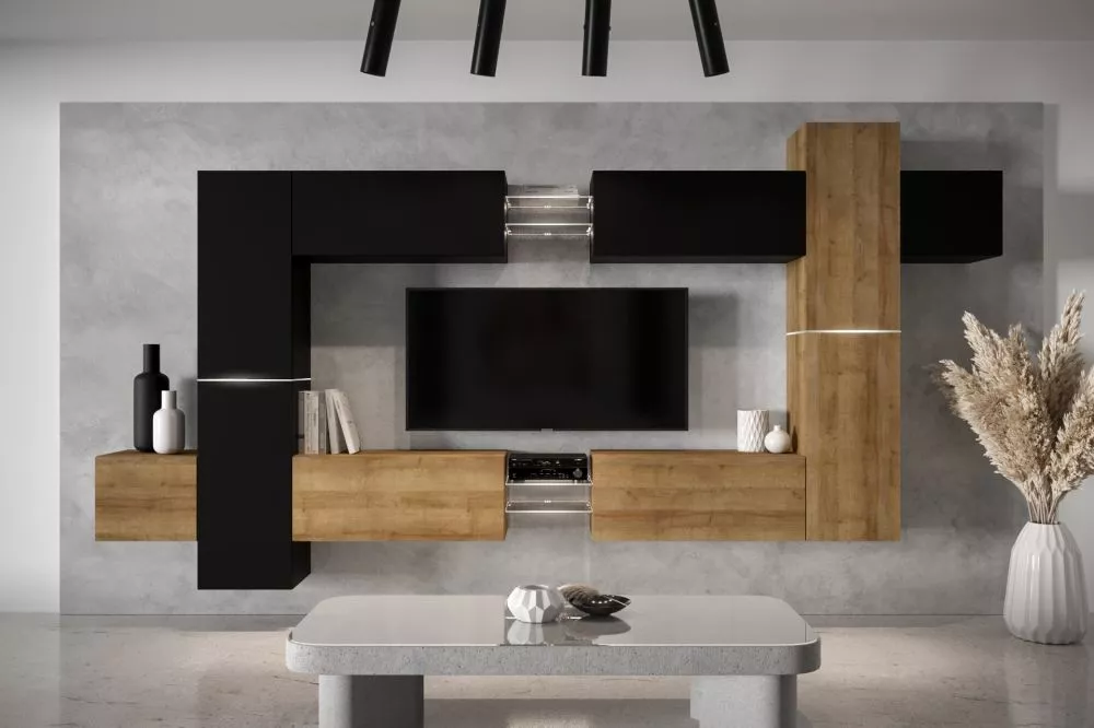 Sekcija Next 91 ar LED Korpusa krāsa: melns, · 354.6 × 35 × 203.5 cm