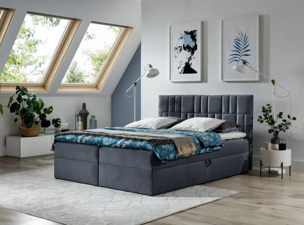 Gulta Top3 Boxspring Premium Standard Guļamvietas platums: 180 cm, Guļamvietas garums: 200 cm, · Zili pelēks · 184 × 208