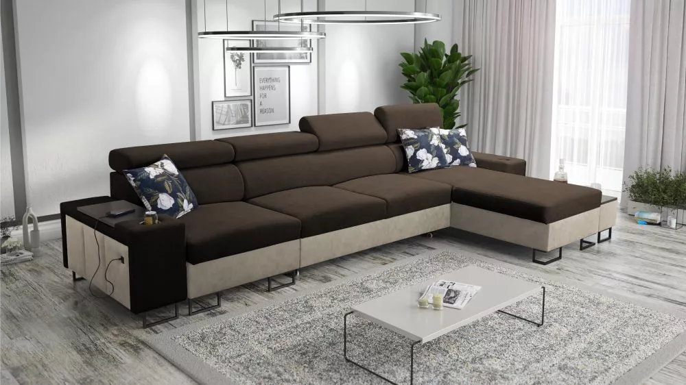 Dīvāns Melody 12 Mini Premium Standard · Tumši brūns + krēms · 170 × 347 × 84 cm