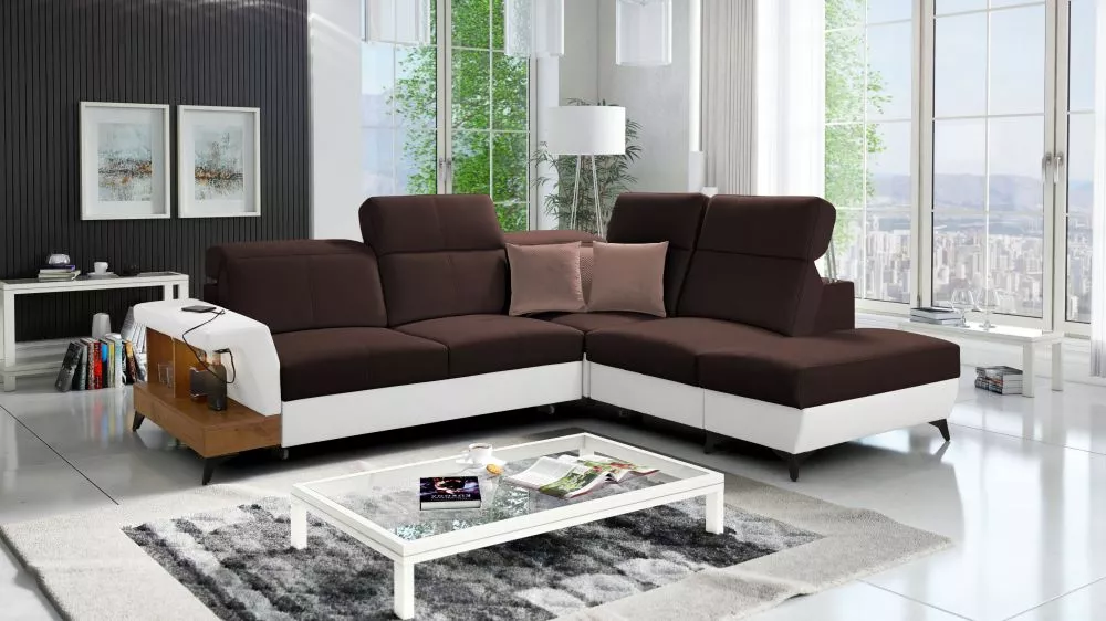 Dīvāns Belutti 7 Lancelot Standard ar LED · Tumši brūns + balts · 236 × 288 × 84 cm