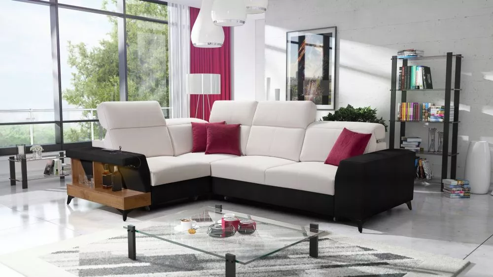 Dīvāns Belutti 2 Lancelot Standard ar LED · Krēma + melns · 212 × 288 × 84 cm