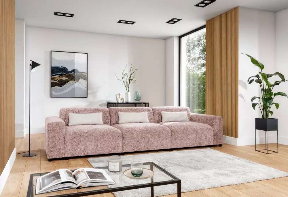 Dīvāns Roma 3S Standard · Rozā · 98 × 327 × 75 cm