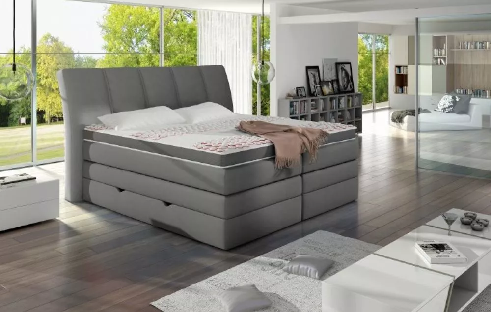 Gulta Korfu hard-top Boxspring Standard Guļamvietas platums: 160 cm, Guļamvietas garums: 200 cm, · Pelēks · 177 × 221 × 