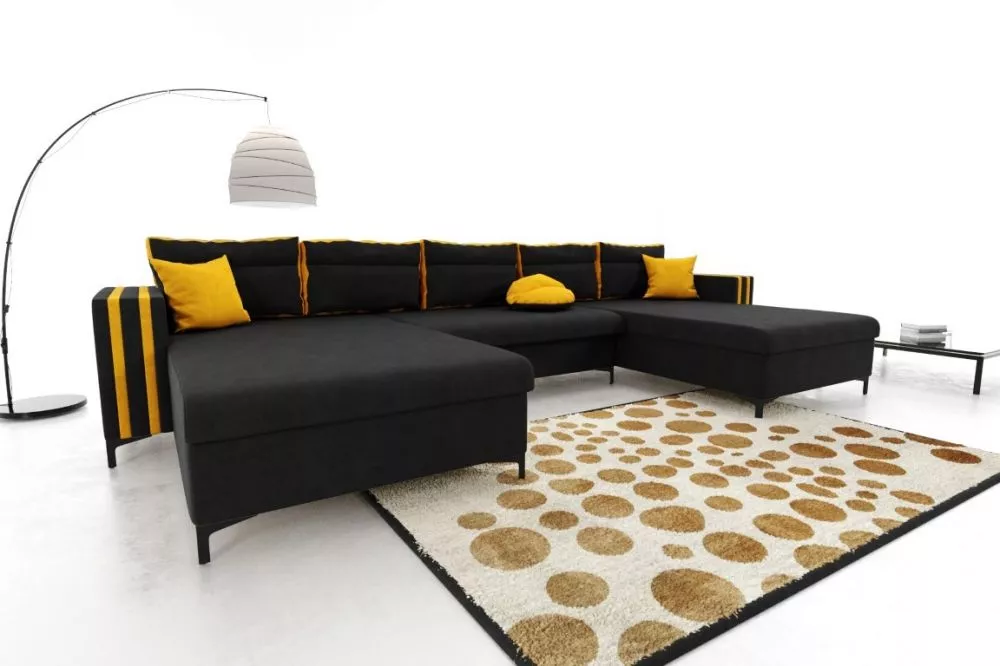 Dīvāns Vigo Standard · Melns + dzeltens · 142 × 350 × 76 cm