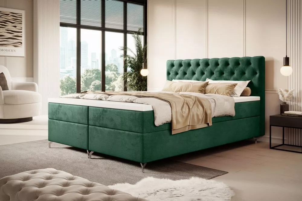 Gulta Chester Bonell Boxspring Standard Guļamvietas platums: 140 cm, Guļamvietas garums: 200 cm, · Zaļš · 140 × 208 × 11