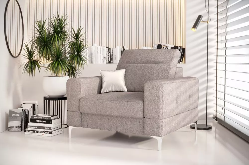 Mīksts krēsls Malibu 1S standard Sēdvietas dziļums: 64 cm, · Gaiši pelēks · 104 × 95 × 90 cm