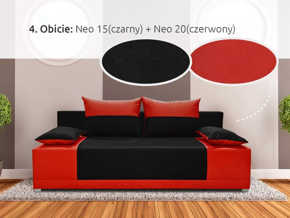 Dīvāns Ibiza Sofa standard · Melns + sarkans · 88 × 195 × 90 cm