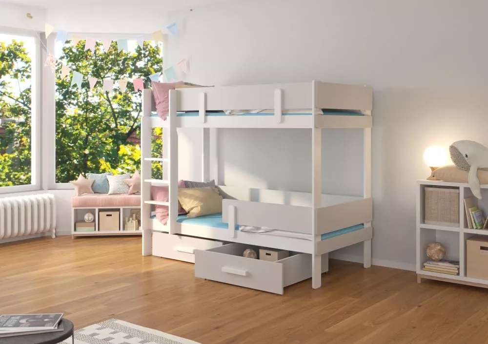 Bērnu gulta Etiona White ar stelāžam Guļamvietas platums: 80 cm, Guļamvietas garums: 180 cm, · 93 × 188 × 156 cm