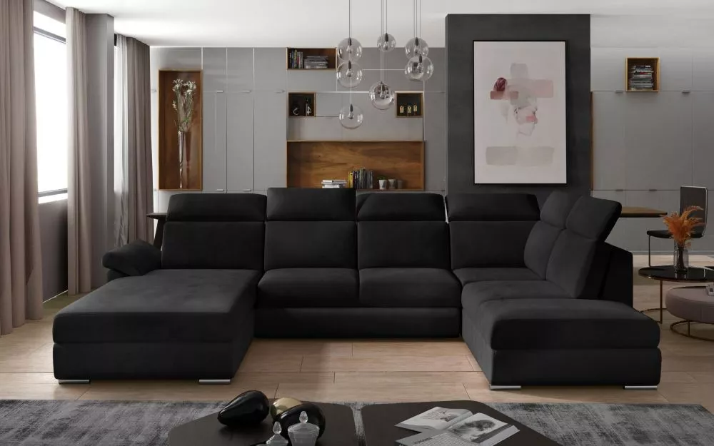 Dīvāns Evanell Premium standard · Melns · 216 × 330 × 102 cm