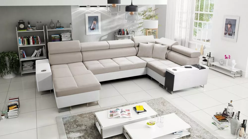 Dīvāns Morena 4 Maxi Premium Standard · Bēšs + balts · 207 × 360 × 84 cm