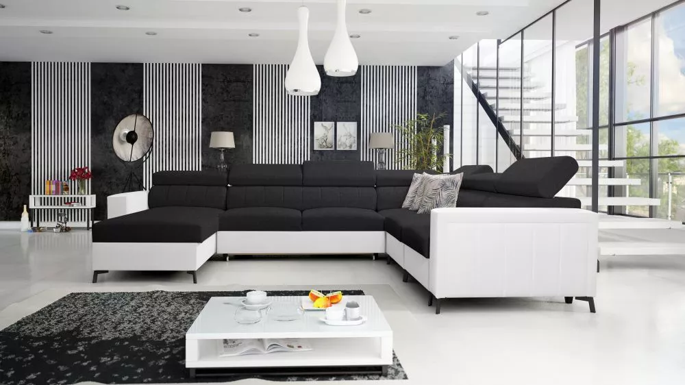 Dīvāns Baltico 7 Standard · Melns + balts · 274 × 351 × 83 cm