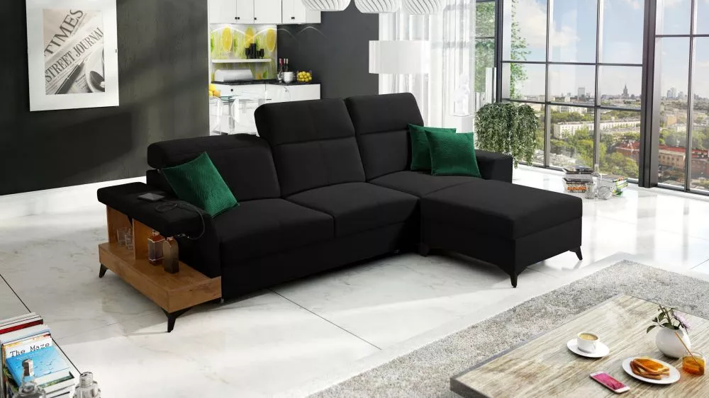 Dīvāns Belutti 1 Lancelot Premium Standard ar LED · Melns · 180 × 292 × 84 cm