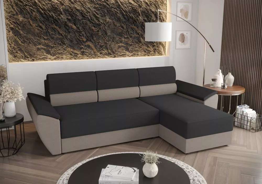 Dīvāns Rebi L2 Standard · Tumši pelēks + pelēks · 140 × 251 × 88 cm