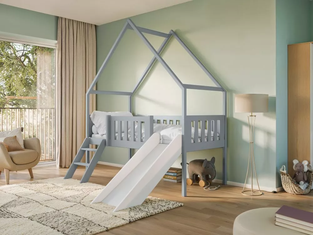 Bērnu gulta Angel 80x180 ar stelāžu Guļamvietas platums: 80 cm, Guļamvietas garums: 180 cm, · Pelēks · 87 × 188 × 220 cm