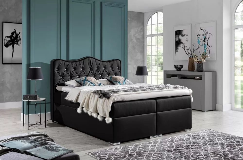 Gulta Sultan Boxspring Premium Standard Guļamvietas platums: 200 cm, Guļamvietas garums: 200 cm, · Melns · 200 × 212 × 1