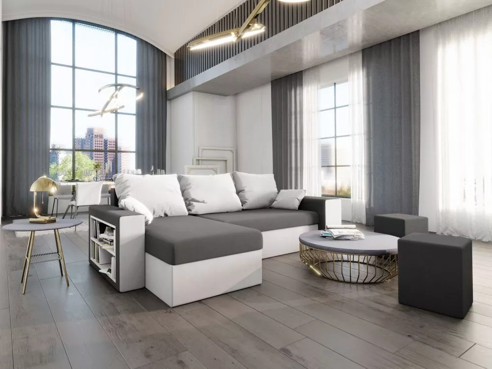 Dīvāns Vegas Premium Standard · Pelēks + balts · 145 × 253 × 72 cm