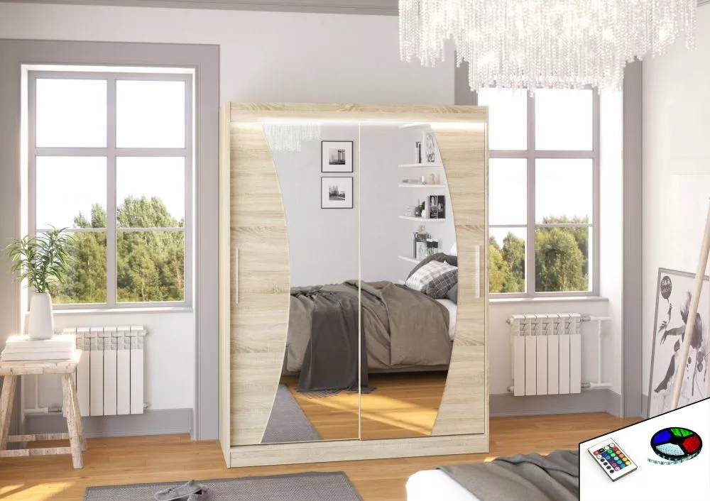 Skapis Modesto ar LED · Sonoma · 150 × 58 × 200 cm