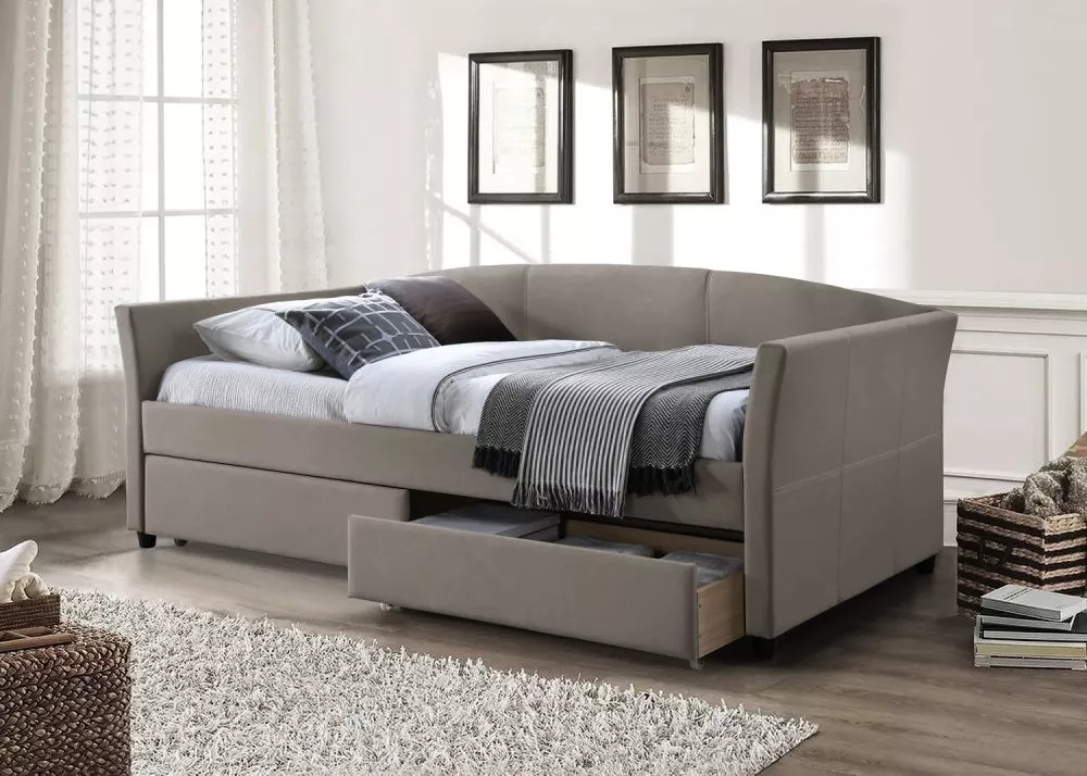 Gulta Lanta Velvet ar stelāžu Guļamvietas platums: 90 cm, Guļamvietas garums: 200 cm, stelāžas tips: koka, · Tumši bēšs 