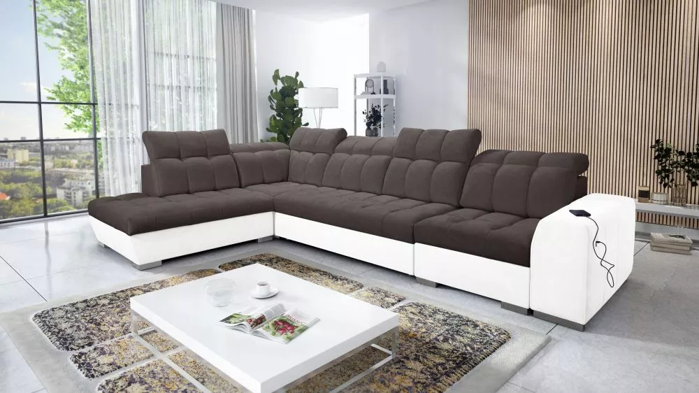 Dīvāns Pagano 11 Premium Standard · Tumši brūns + balts · 225 × 360 × 83 cm