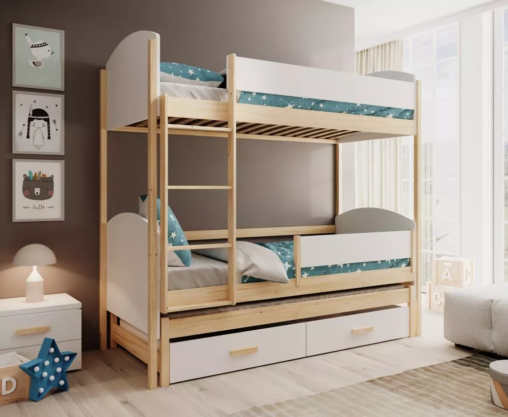 Bērnu gulta Leia ar stelāžām Guļamvietas platums: 90 cm, Guļamvietas garums: 200 cm, · 96 × 212 × 185 cm