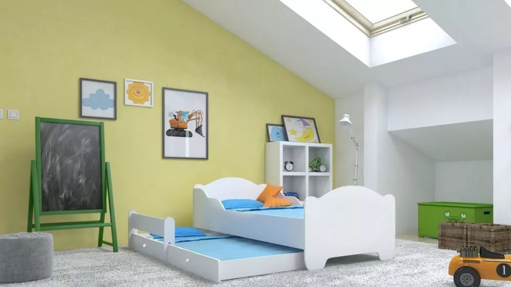 Bērnu gulta Amadis 2 ar stelāžām Guļamvietas platums: 80 cm, Guļamvietas garums: 160 cm, · Balts · 88 × 164 × 63 cm