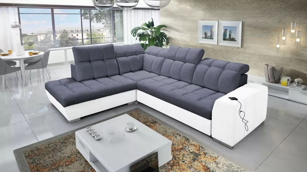 Dīvāns Pagano 7 Premium Standard · Antracīts + balts · 225 × 285 × 83 cm