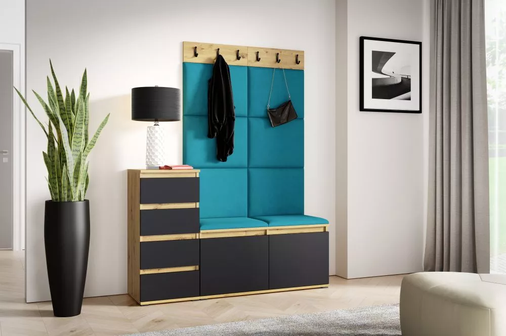 Apavu plaukts Emi 34 Trinity Korpusa krāsa: ozols artisan + melns, · 130 × 184.5 × 40 cm