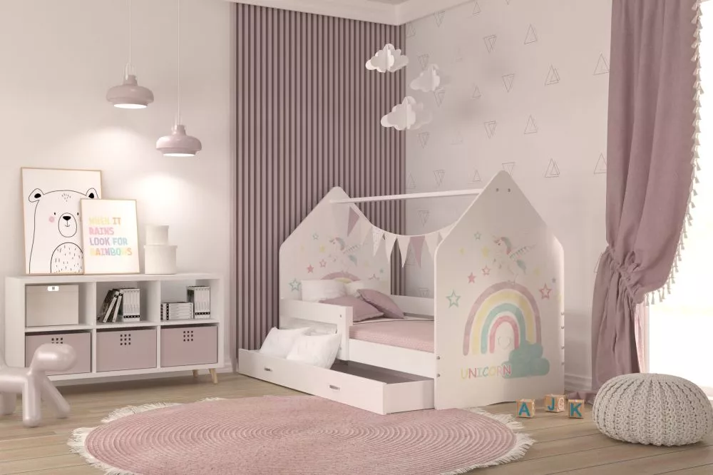 Bērnu gulta Daisy House Rainbow ar stelāžu Guļamvietas platums: 80 cm, Guļamvietas garums: 160 cm, · 85 × 163 × 120 cm