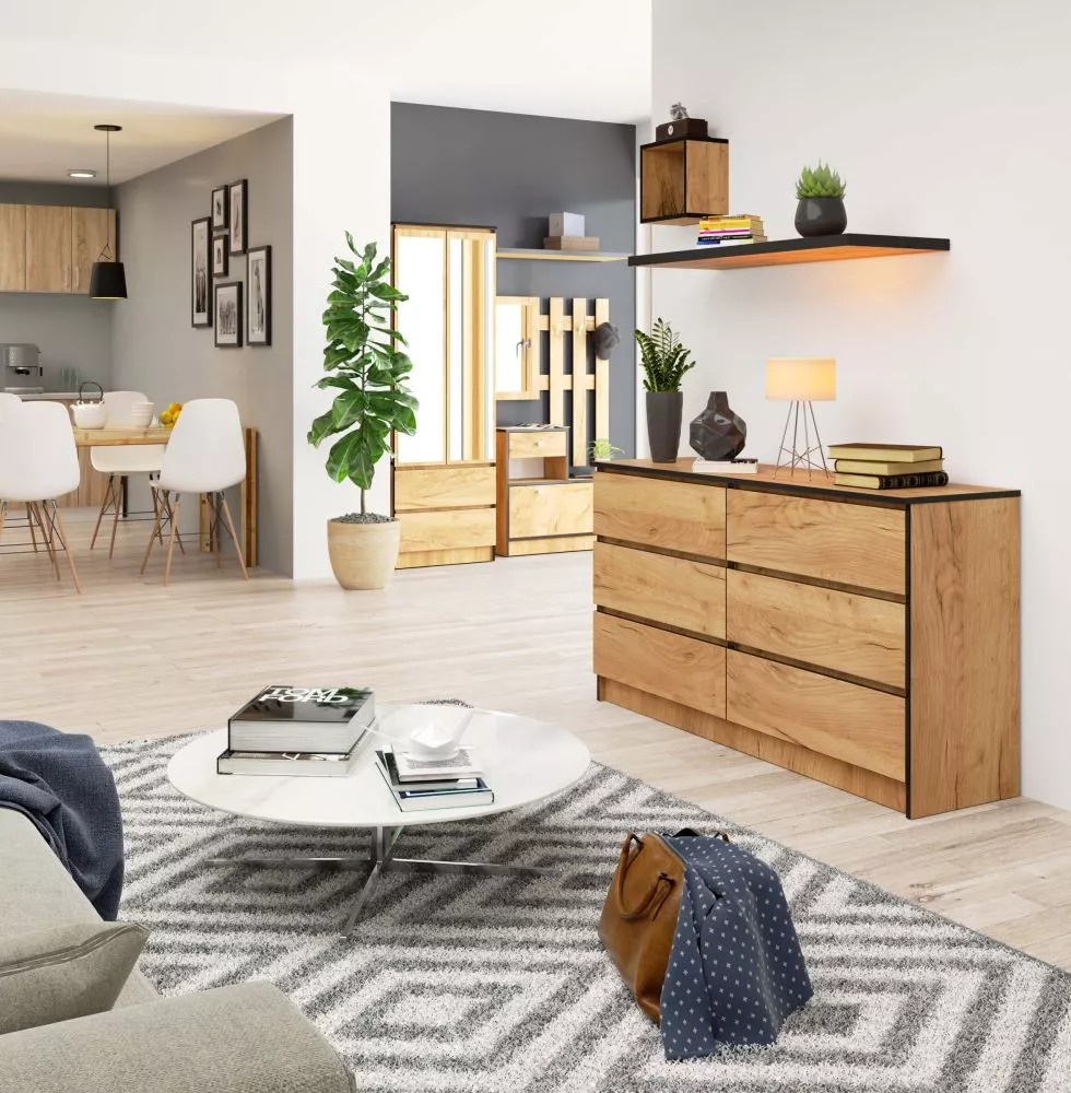 Kumode K-140 6 · Ozols kraft · 138 × 40 × 77 cm