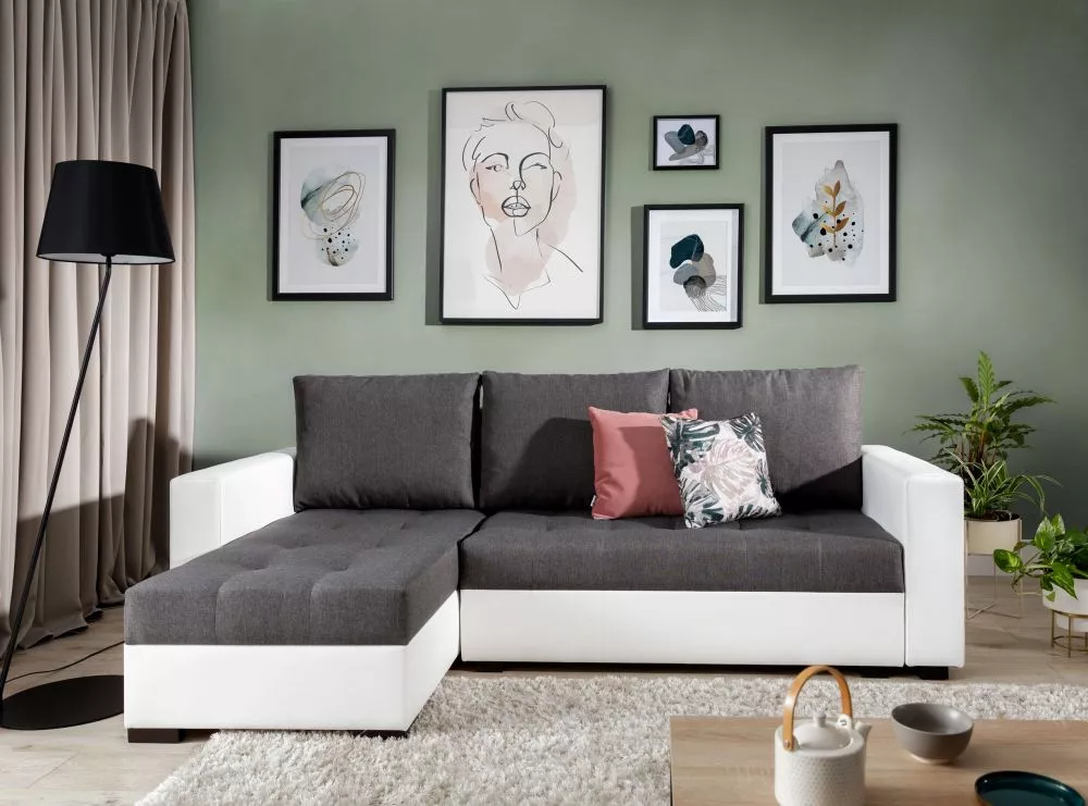 Dīvāns Newark Lux standard · Pelēks + balts · 150 × 237 × 90 cm