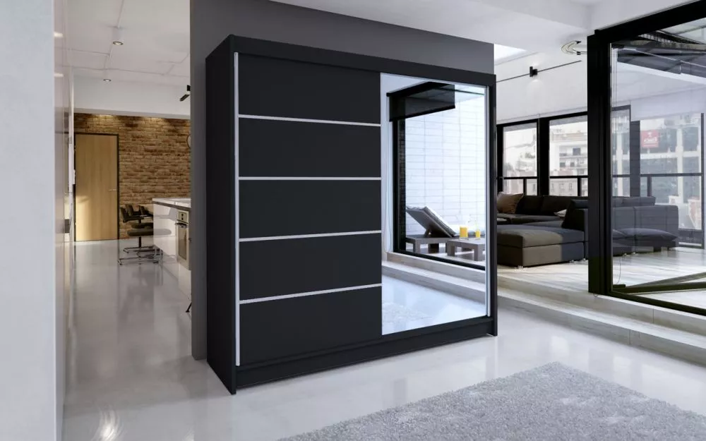 Skapis Caro Premium · Melns · 180 × 58 × 215 cm
