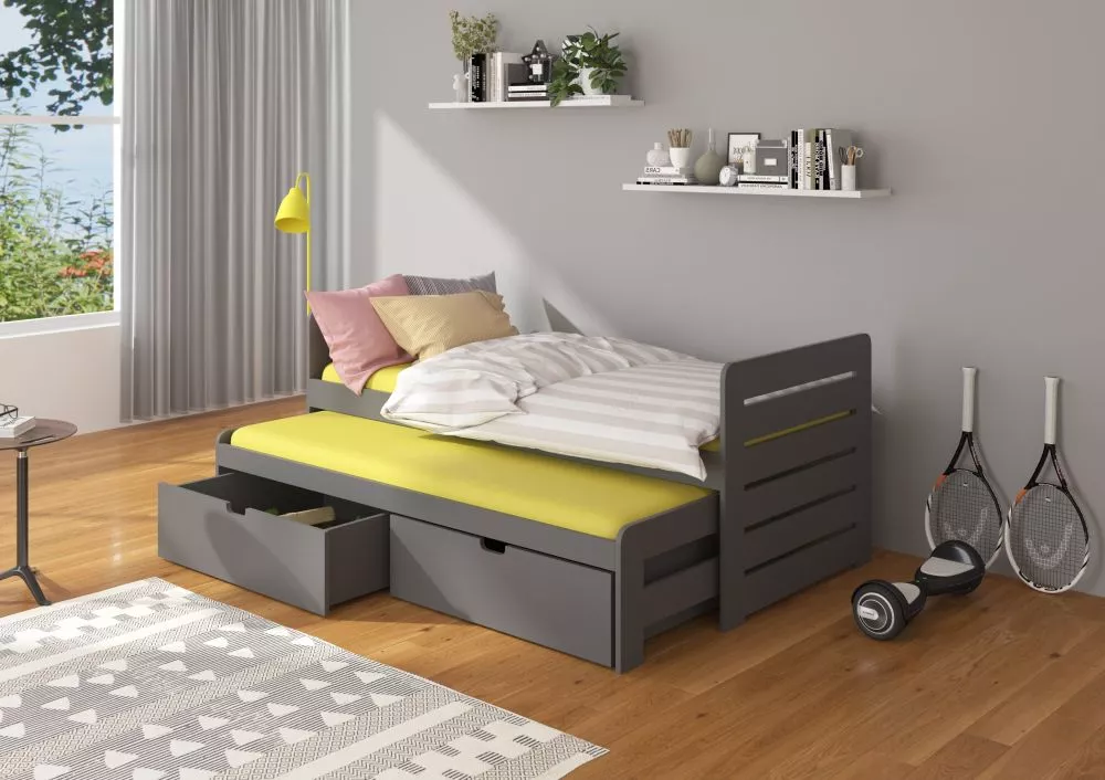 Bērnu gulta Tomi G ar stelāžam Guļamvietas platums: 90 cm, Guļamvietas garums: 200 cm, · Grafīts · 97 × 206 × 80 cm