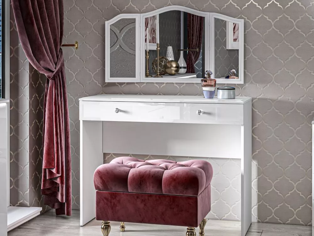 Kosmētikas galds Glamour White 05 · Balts · 100 × 79 × 41 cm