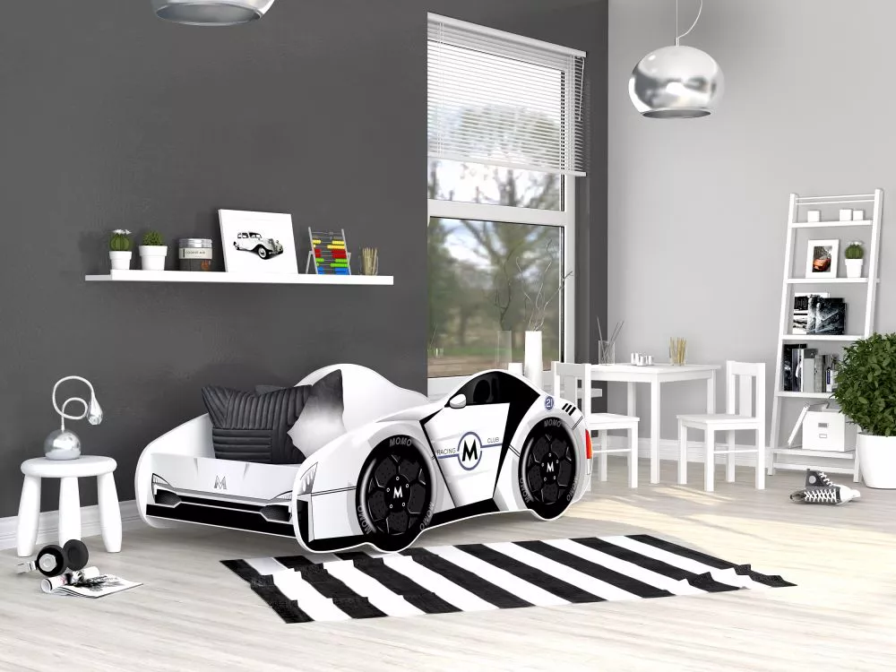 Bērnu gulta Cars 70x140 ar stelāžu Guļamvietas platums: 70 cm, Guļamvietas garums: 140 cm, · Balts · 72 × 156 × 55 cm