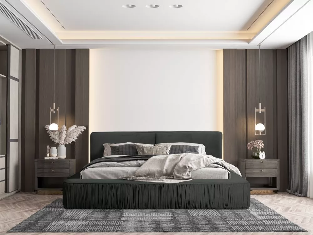 Gulta Naomi Standard ar stelāžu Guļamvietas platums: 180 cm, Guļamvietas garums: 200 cm, stelāžas tips: koka, · Tumši pe