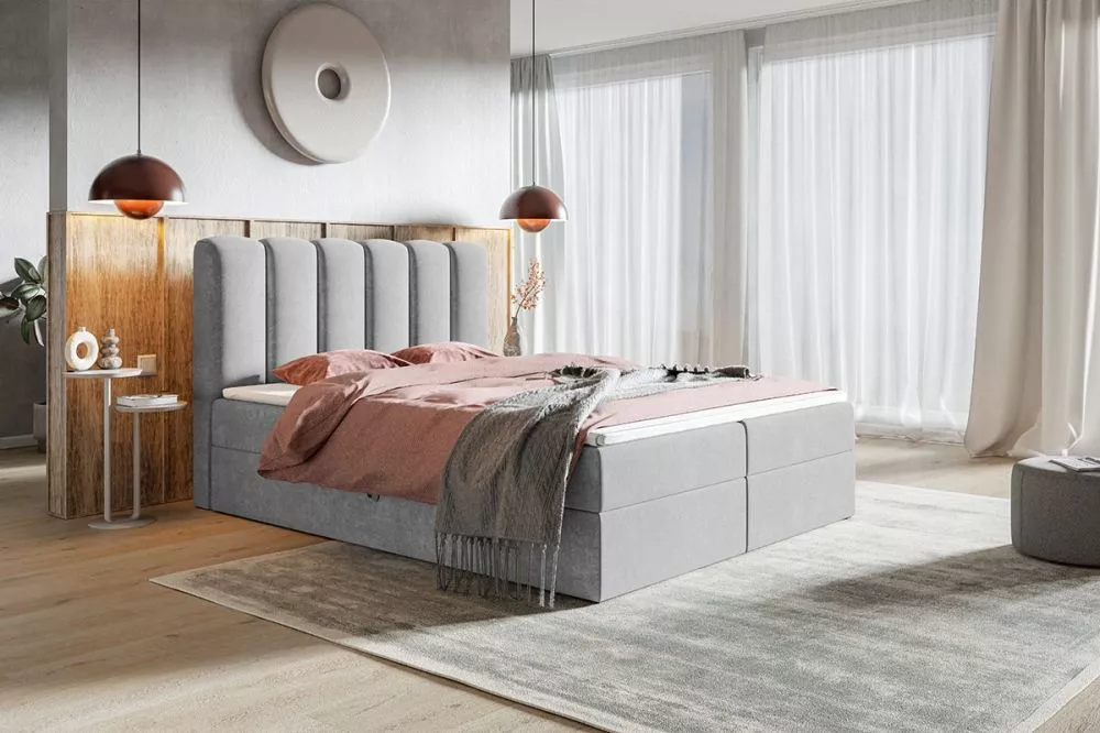 Gulta Box 10 Boxspring standard Guļamvietas platums: 120 cm, Guļamvietas garums: 200 cm, · Pelēks · 120 × 214 × 118 cm
