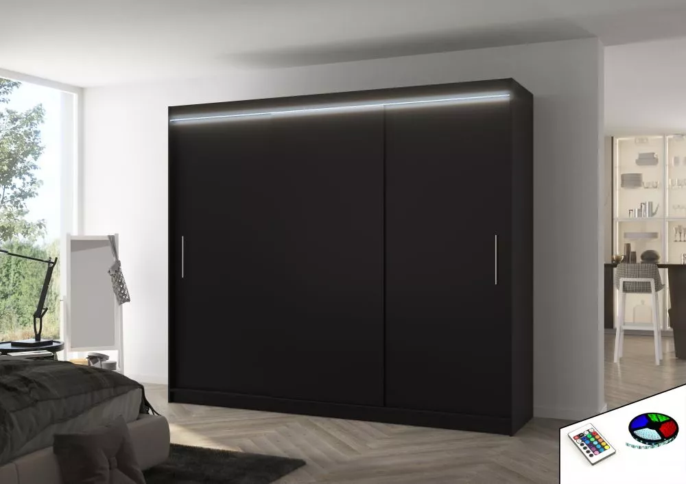 Skapis Antos Classic ar LED · Melns · 250 × 58 × 215 cm