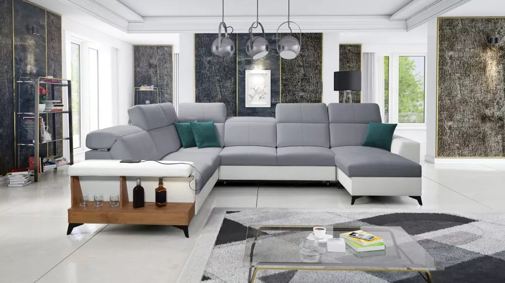 Dīvāns Belutti 8 Lancelot Standard · Pelēks + balts · 288 × 362 × 84 cm